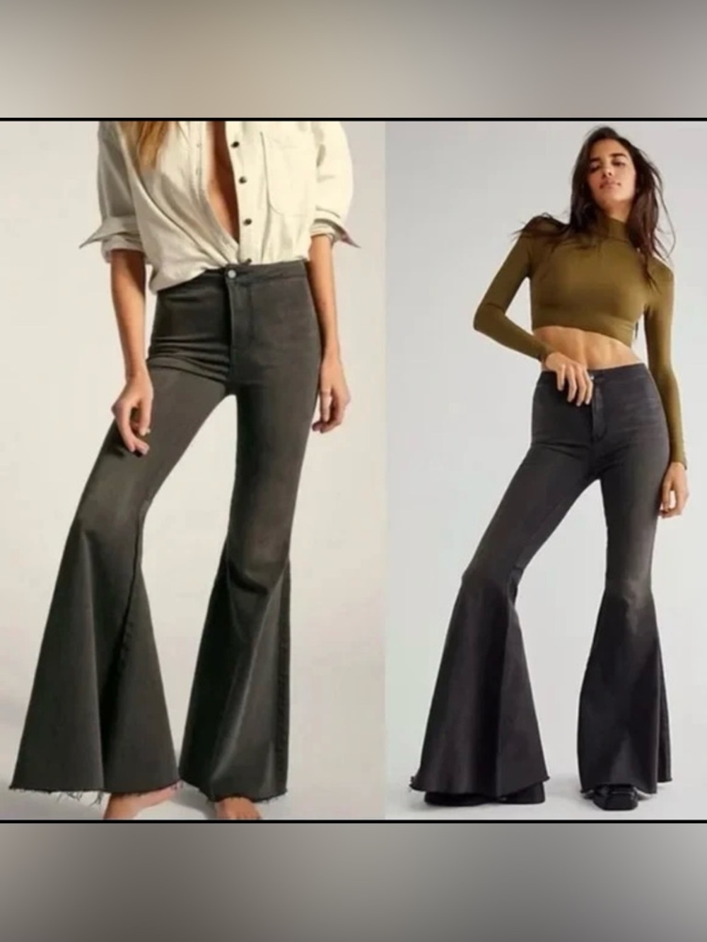 Free People “Just Float On” Flare Jeans Black High-Rise Bell Bottoms Sz 24